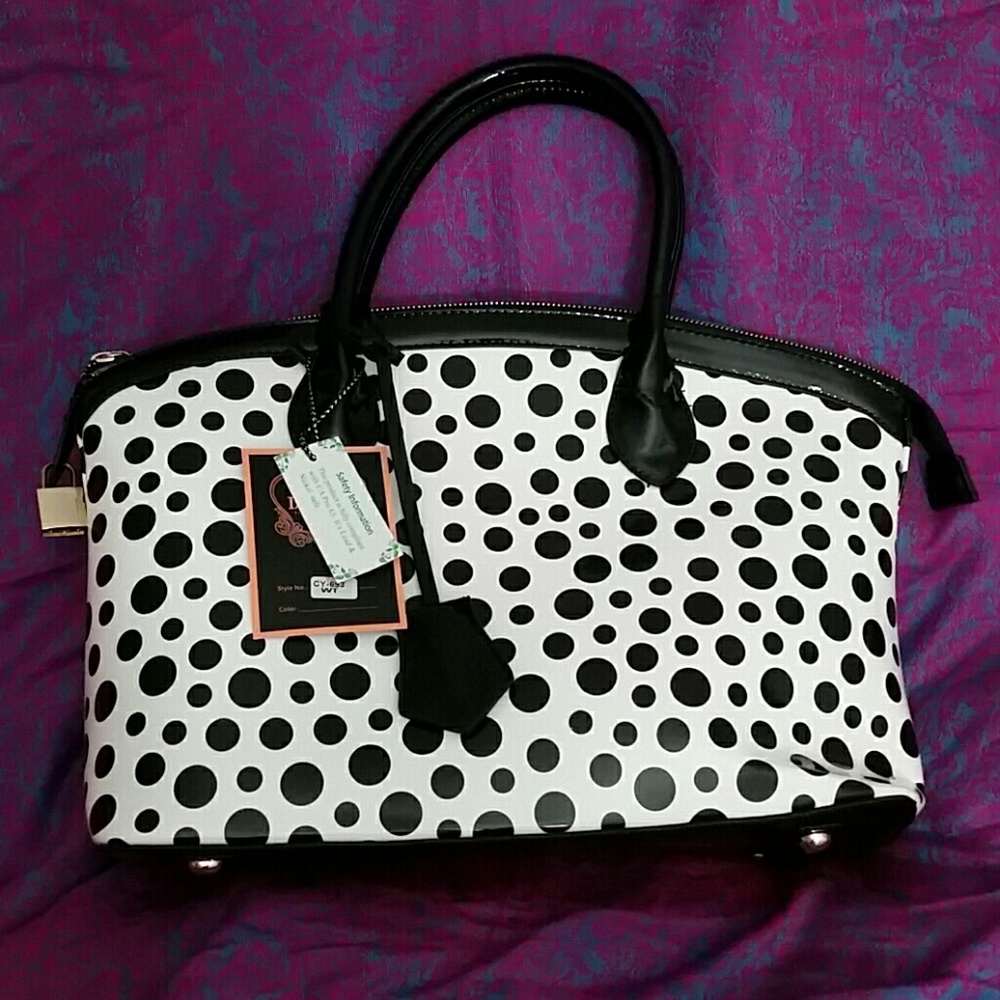 COPY - Patent polka dot handbag